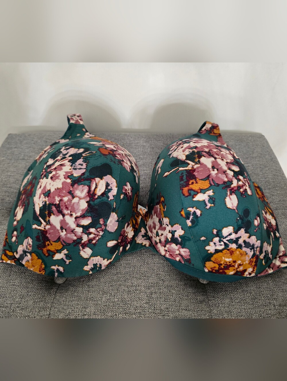 Cacique Teal Floral T-Shirt Bra with Pink and Mustard Accents